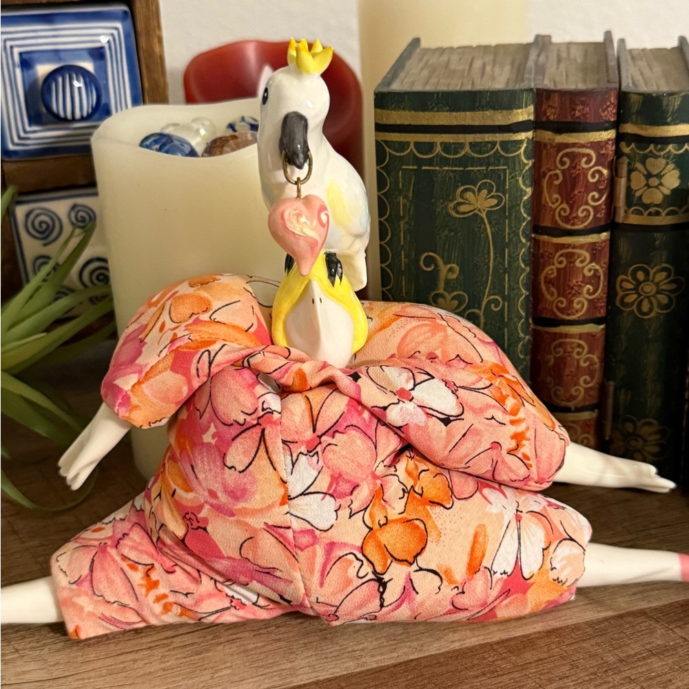 Vintage poupee doll with bird